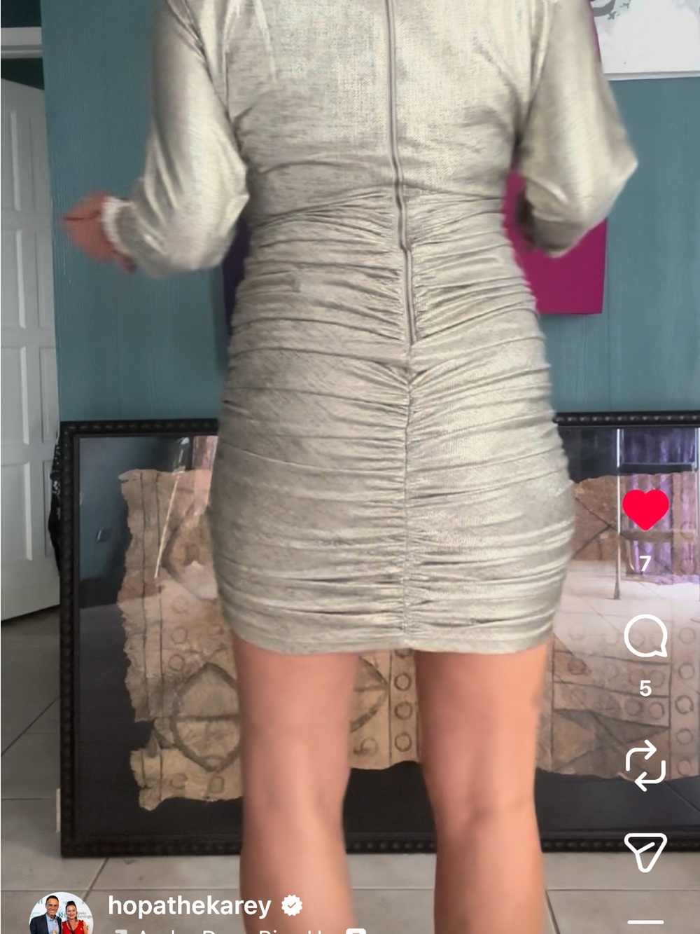 Alice + Olivia Metallic Silver Asymmetrical Ruched Dress